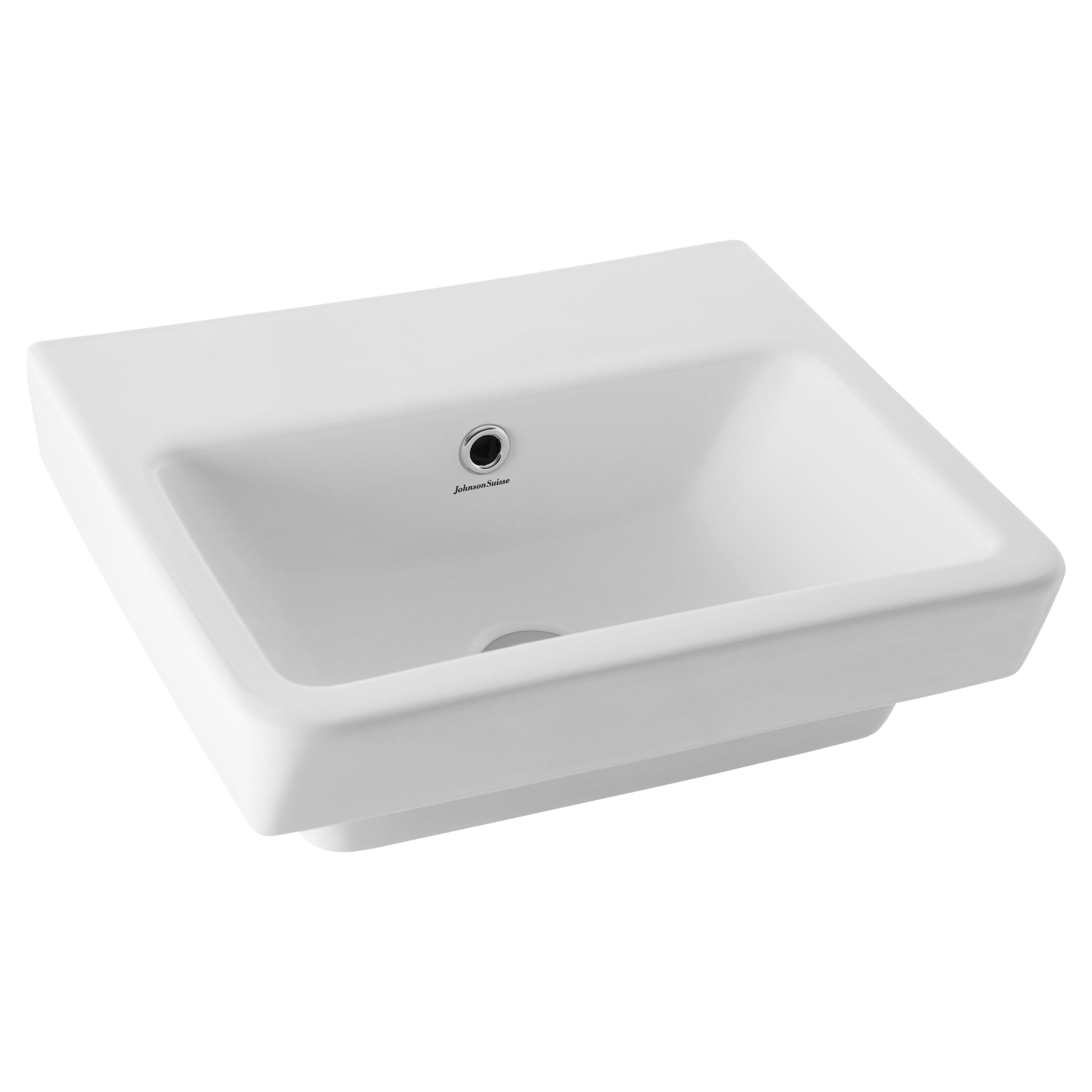 JOHNSON SUISSE QUADO RECTANGULAR WALL HUNG BASIN ONE TAPHOLE WITH BOTTLE TRAP WHITE 450MM