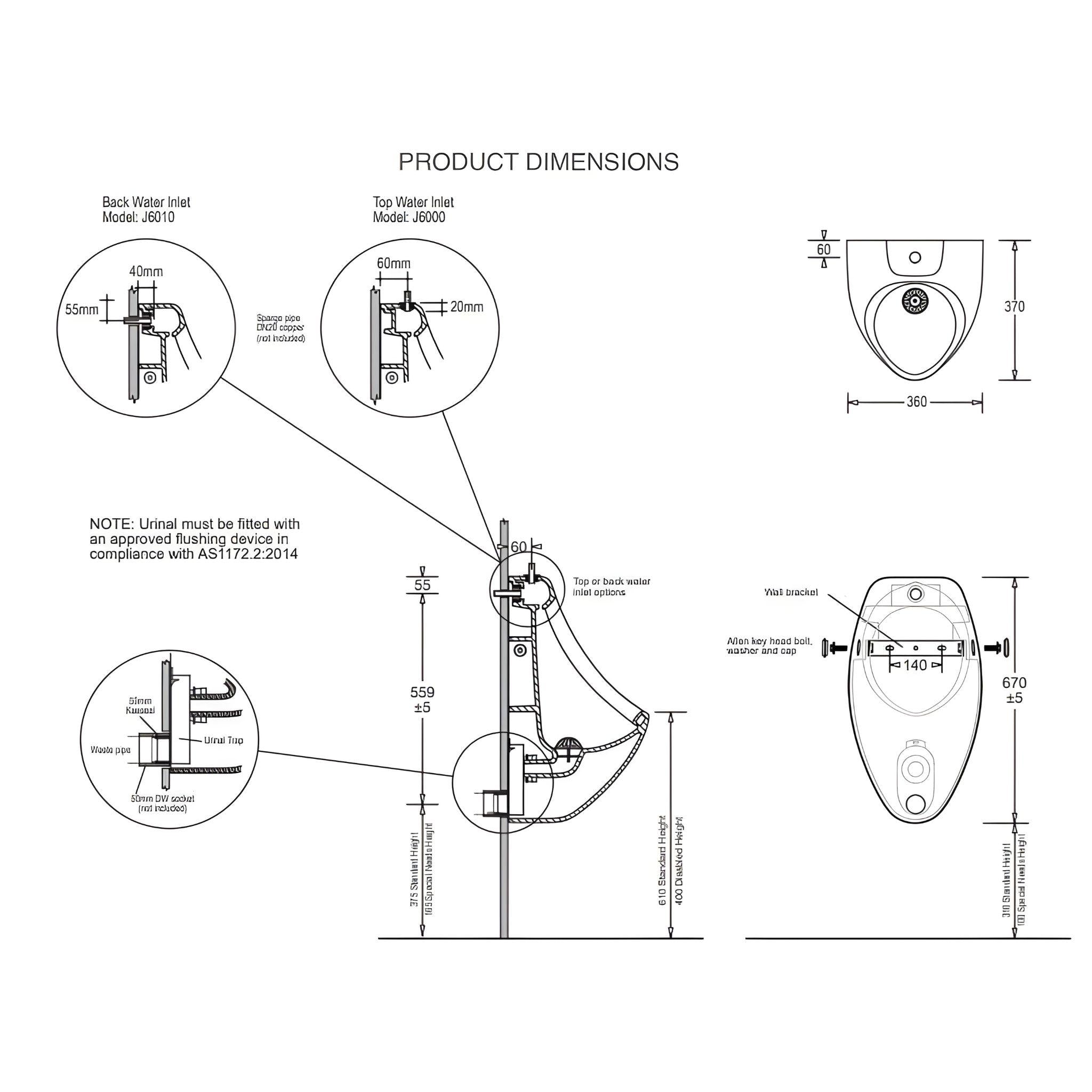JOHNSON SUISSE LIFE WALL HUNG SINGLE STALL URINAL WHITE