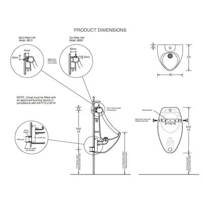 JOHNSON SUISSE LIFE WALL HUNG SINGLE STALL URINAL WHITE