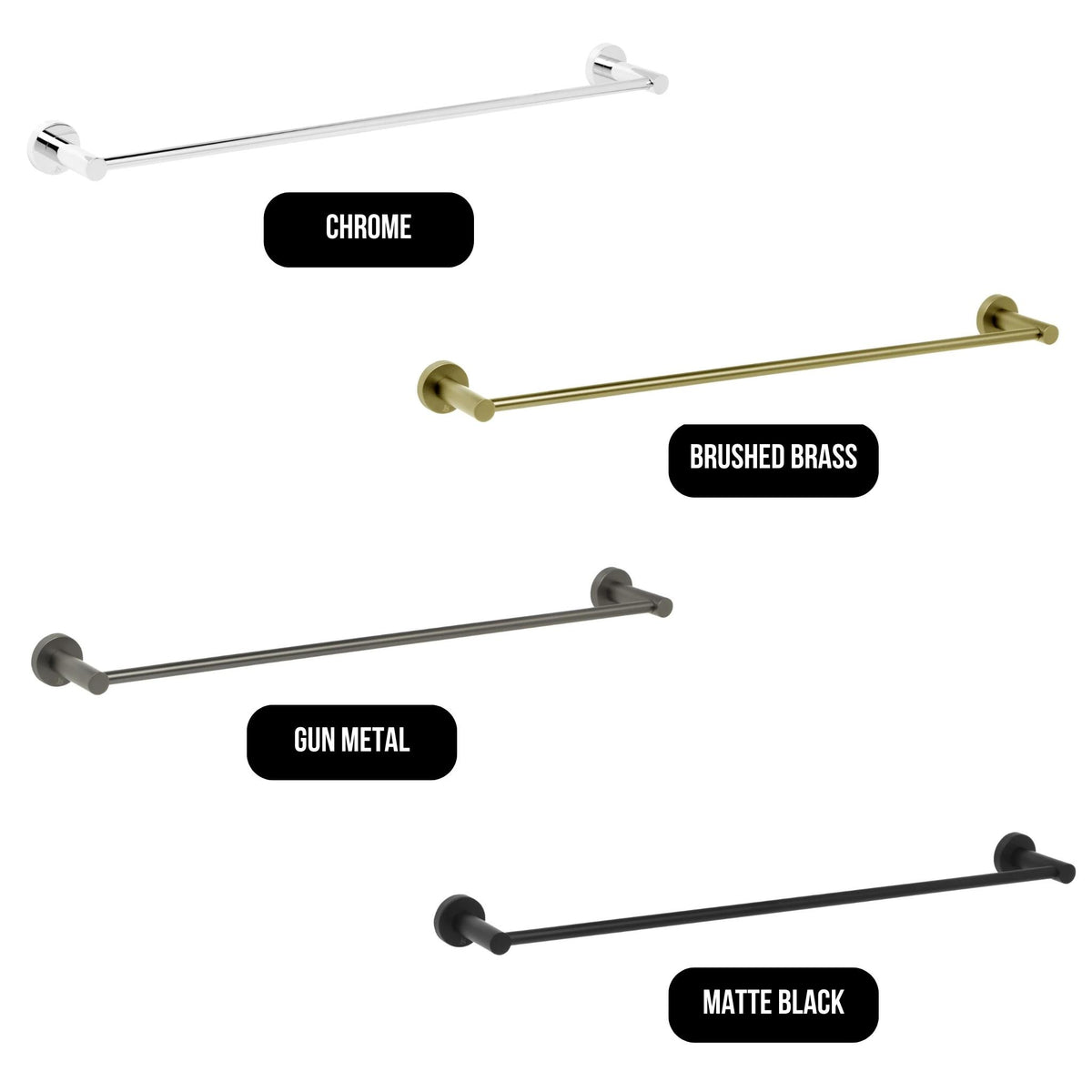 JOHNSON SUISSE VENEZIA SINGLE TOWEL RAIL MATTE BLACK (ALSO AVAILABLE IN 600MM AND 900MM)