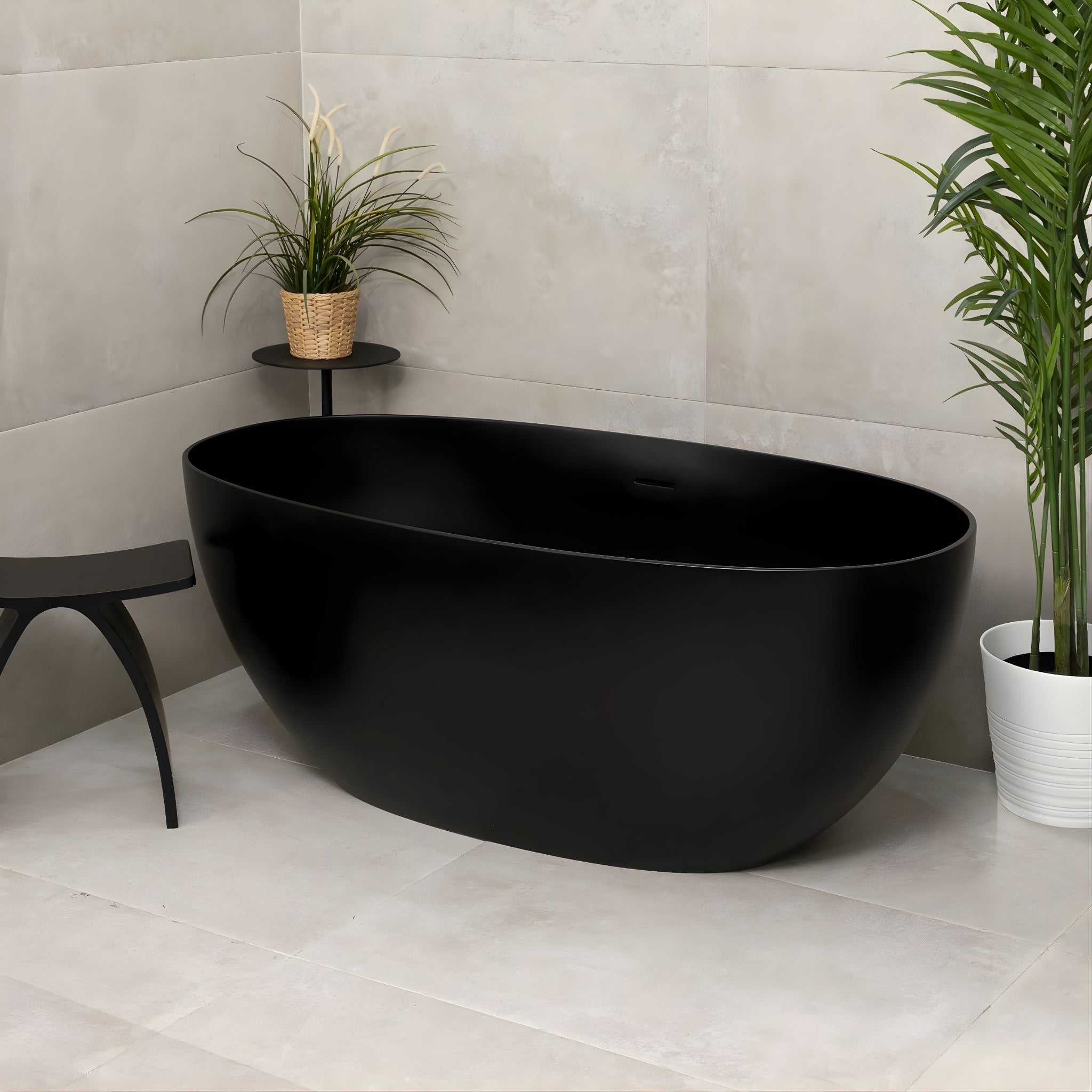 ENFLAIR BYRON EGG FREESTANDING BATH WITH OVERFLOW MATTE BLACK (MULTIPLE SIZES AVAILABLE)