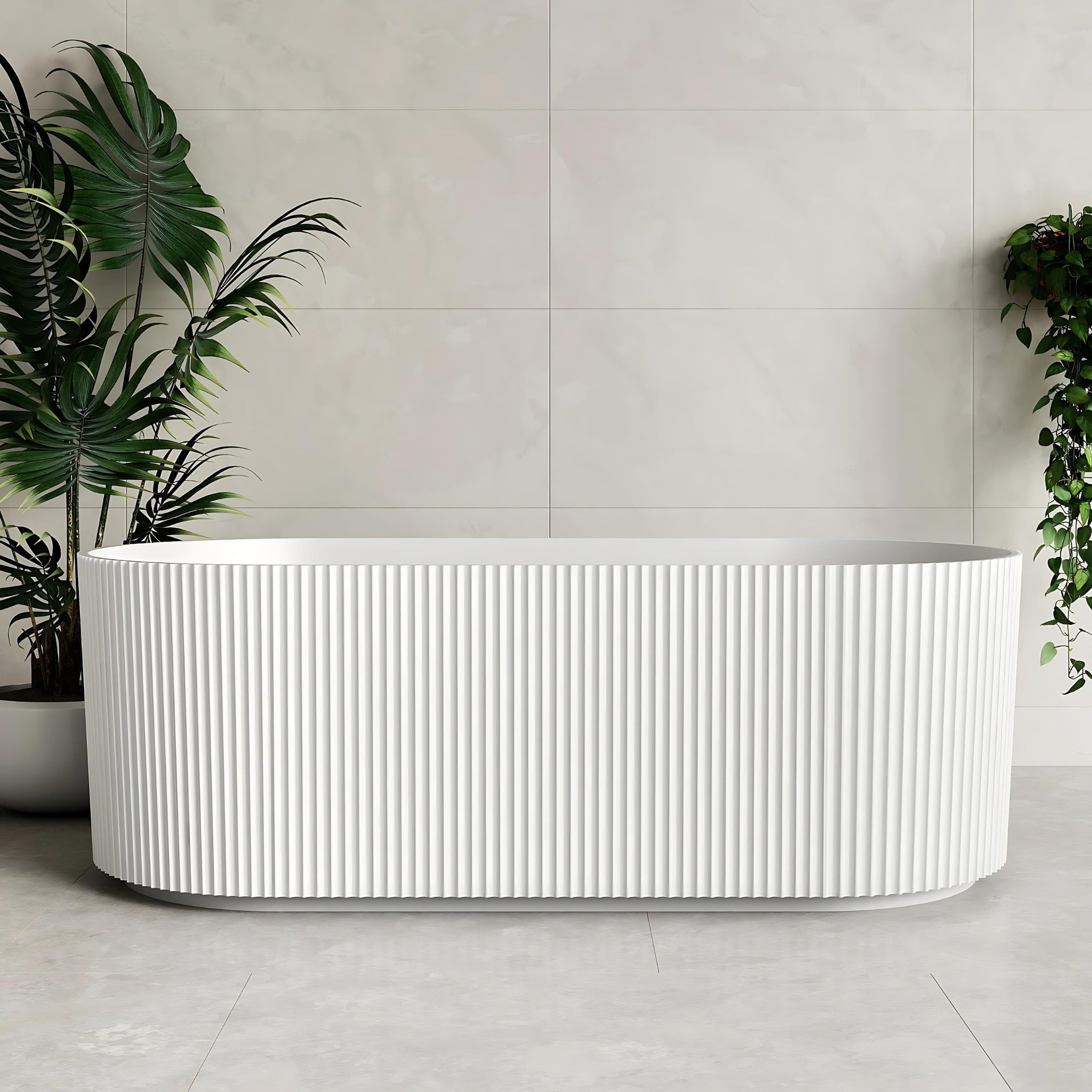 ENFLAIR BRIGHTON GROOVE FLUTED FREESTANDING BATH WITH OVERFLOW MATTE WHITE 1700MM