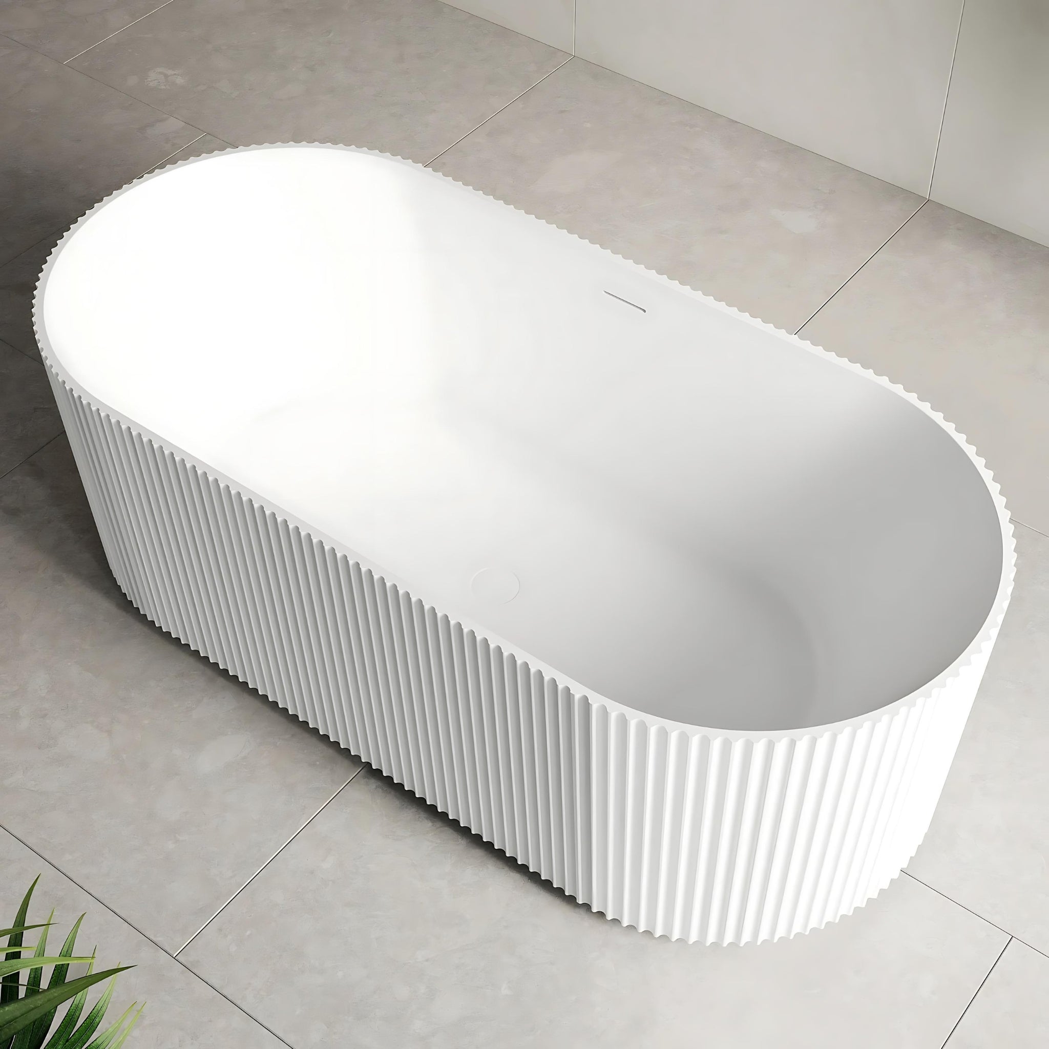 ENFLAIR BRIGHTON GROOVE FLUTED FREESTANDING BATH WITH OVERFLOW MATTE WHITE 1700MM