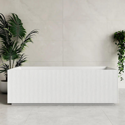 ENFLAIR CUBIX GROOVE FLUTED MULTI-FIT FREESTANDING BATHTUB WITH OVERFLOW MATTE WHITE 1700MM