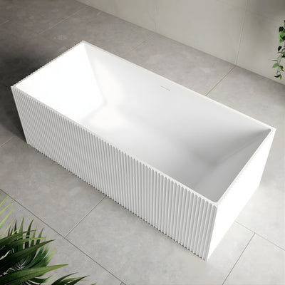 ENFLAIR CUBIX GROOVE FLUTED MULTI-FIT FREESTANDING BATHTUB WITH OVERFLOW MATTE WHITE 1700MM