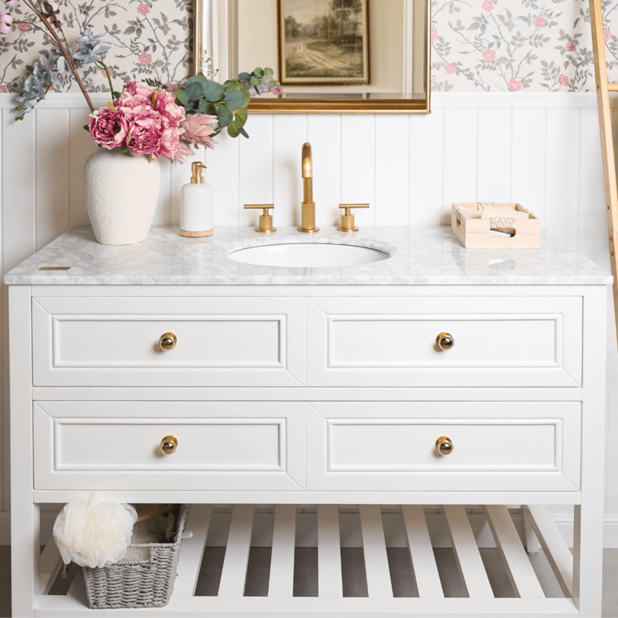 JOINERY BY BEARS AUDREY CLASSIC WHITE 1200MM SINGLE BOWL FLOOR STANDING VANITY PACKAGE