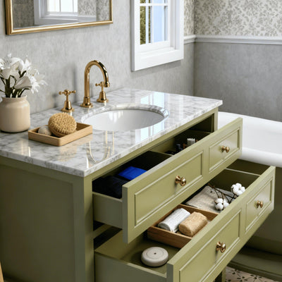 JOINERY BY BEARS AUDREY SAGEWOOD 1200MM SINGLE BOWL FLOOR STANDING VANITY PACKAGE