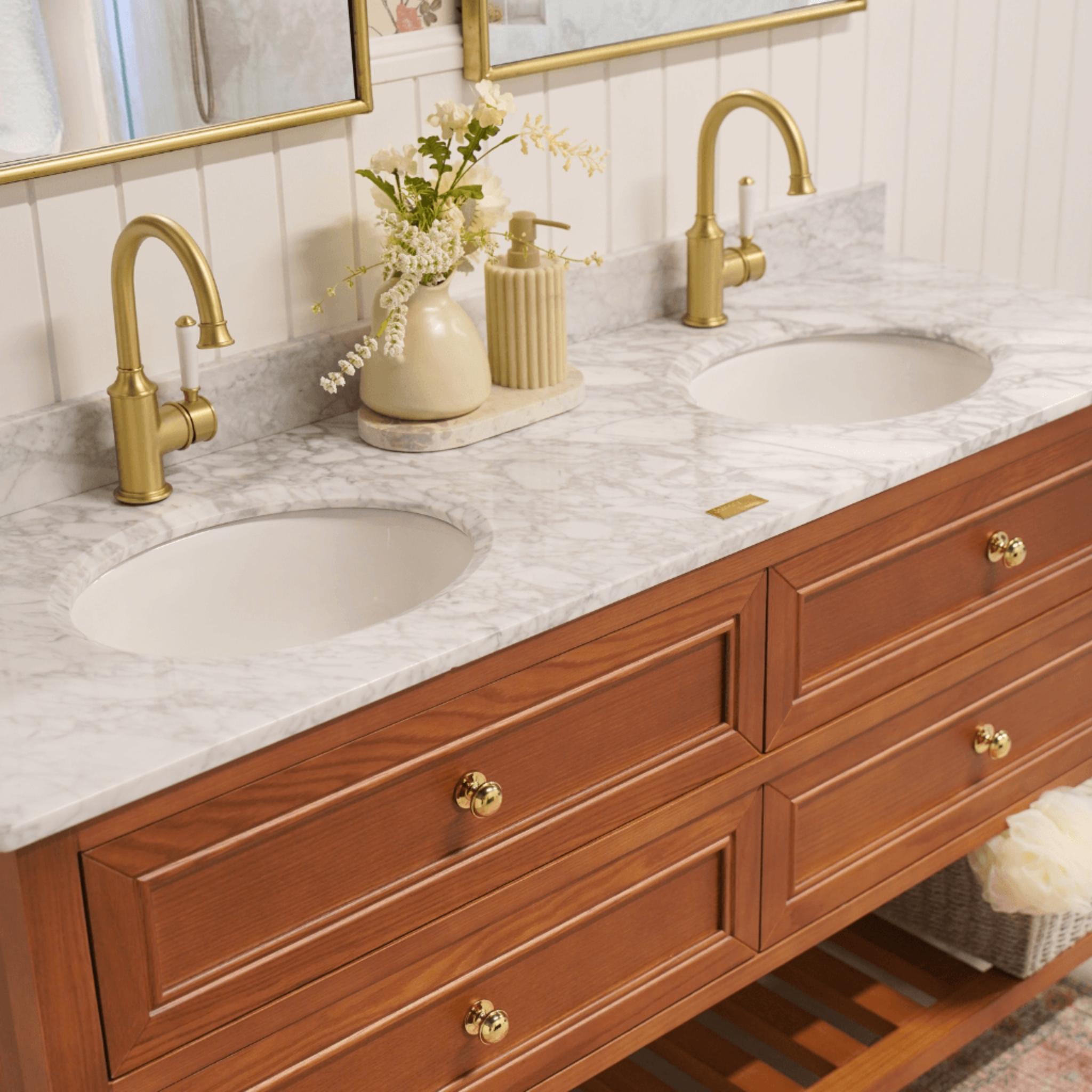 JOINERY BY BEARS AUDREY BROWN OAK 1500MM DOUBLE BOWL FLOOR STANDING VANITY PACKAGE