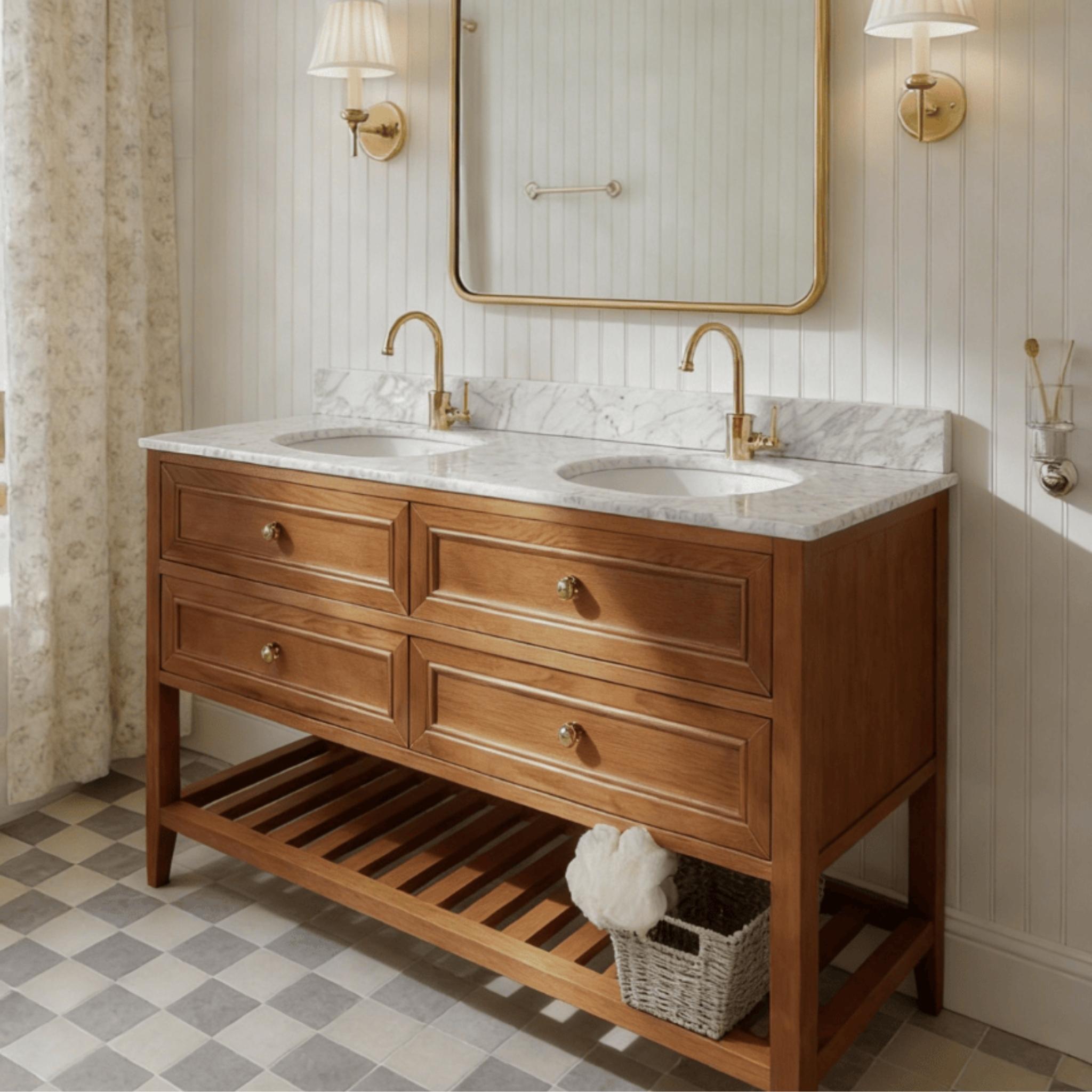 JOINERY BY BEARS AUDREY BROWN OAK 1500MM DOUBLE BOWL FLOOR STANDING VANITY PACKAGE