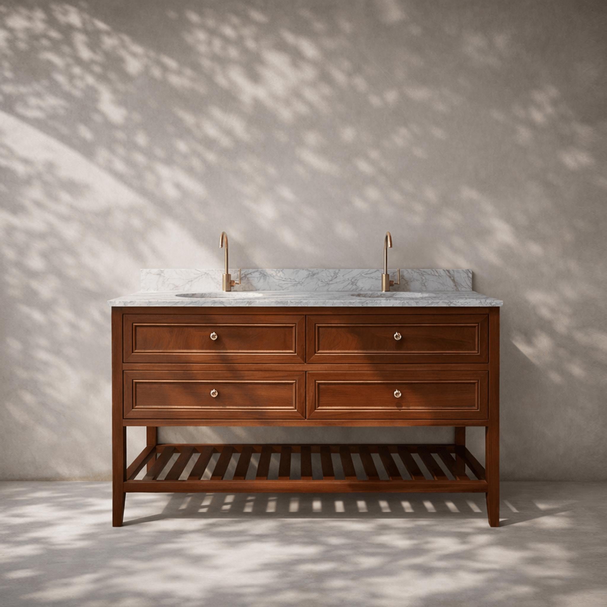 JOINERY BY BEARS AUDREY BROWN OAK 1500MM DOUBLE BOWL FLOOR STANDING VANITY PACKAGE