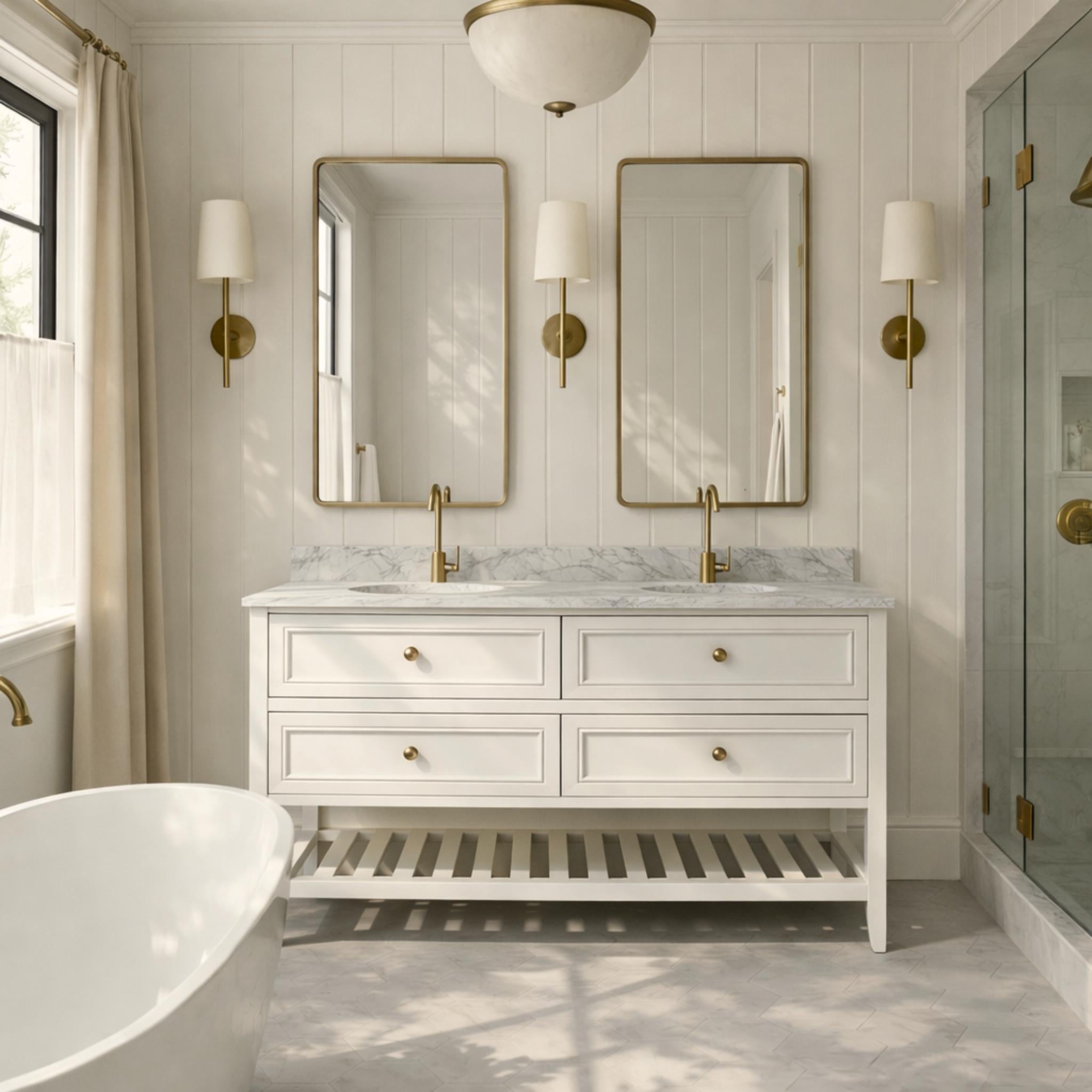 JOINERY BY BEARS AUDREY CLASSIC WHITE 1500MM DOUBLE BOWL FLOOR STANDING VANITY PACKAGE