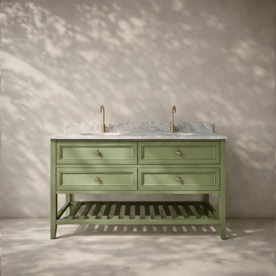 JOINERY BY BEARS AUDREY SAGEWOOD 1500MM DOUBLE BOWL FLOOR STANDING VANITY PACKAGE