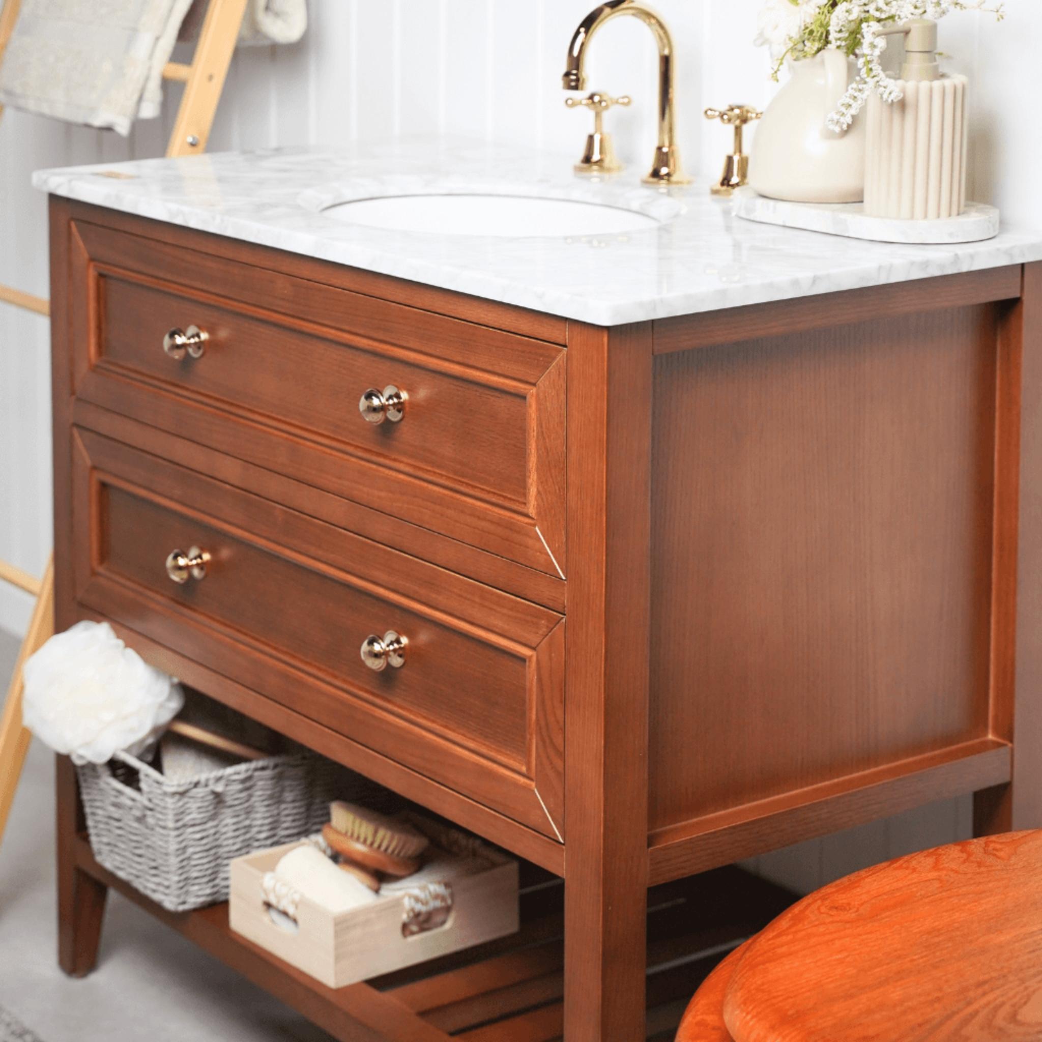 JOINERY BY BEARS AUDREY BROWN OAK 900MM SINGLE BOWL FLOOR STANDING VANITY PACKAGE