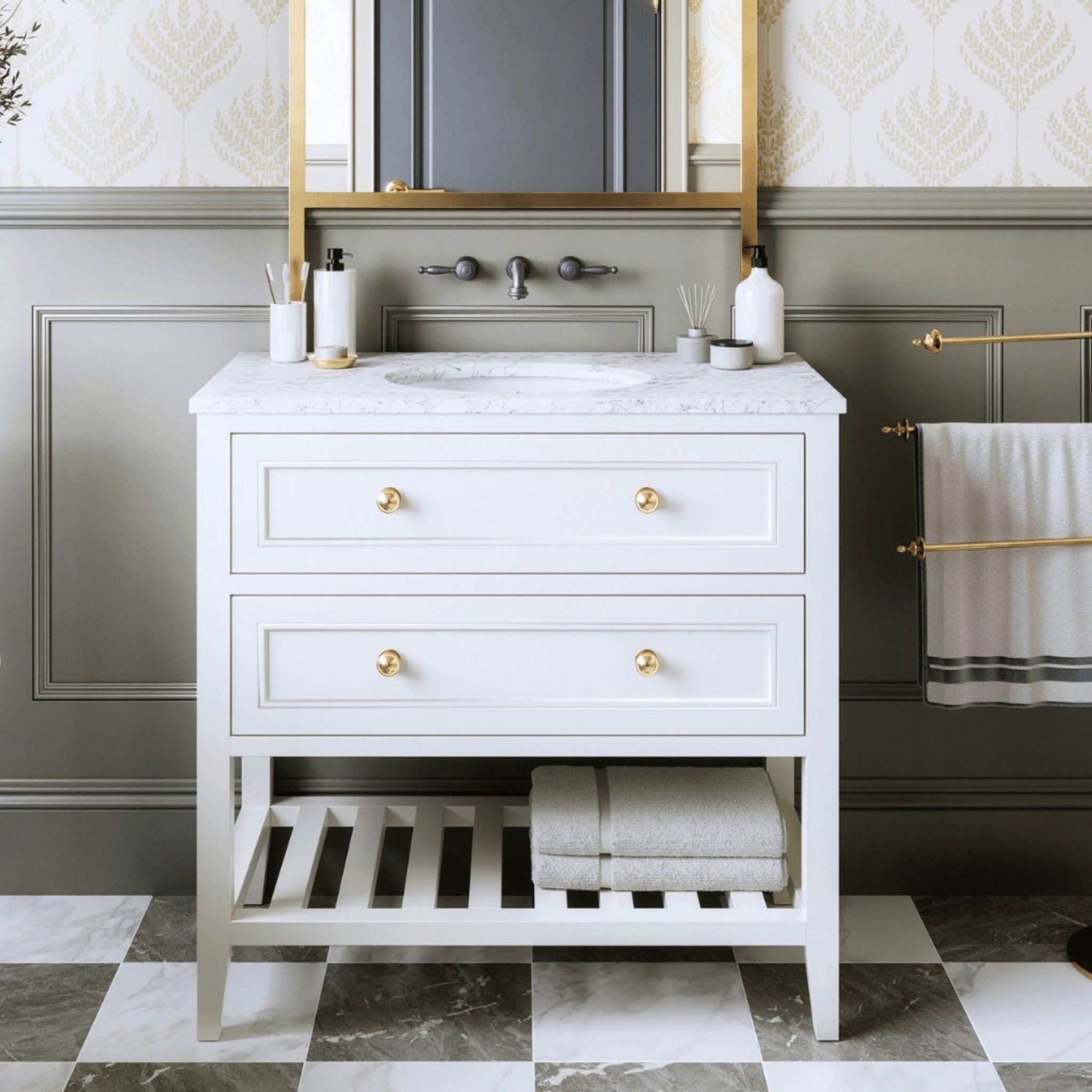 JOINERY BY BEARS AUDREY CLASSIC WHITE 900MM SINGLE BOWL FLOOR STANDING VANITY PACKAGE