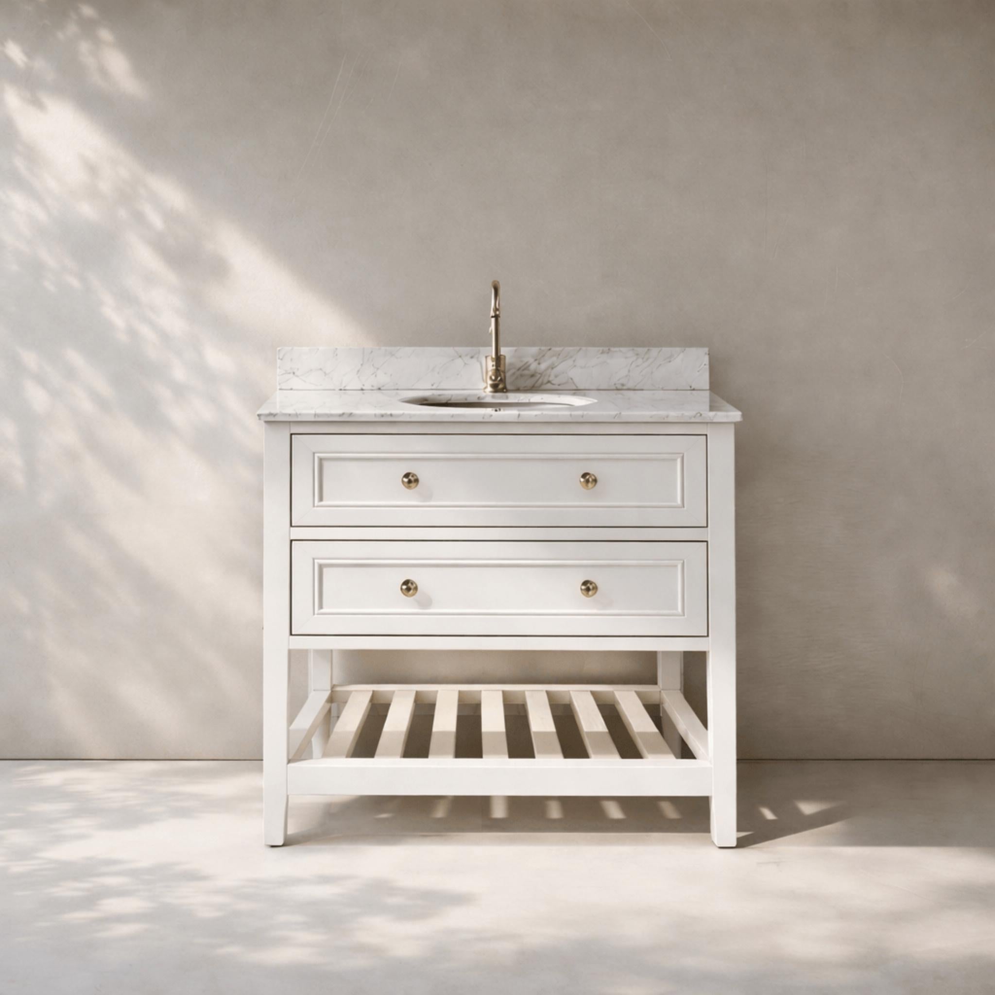 JOINERY BY BEARS AUDREY CLASSIC WHITE 900MM SINGLE BOWL FLOOR STANDING VANITY PACKAGE