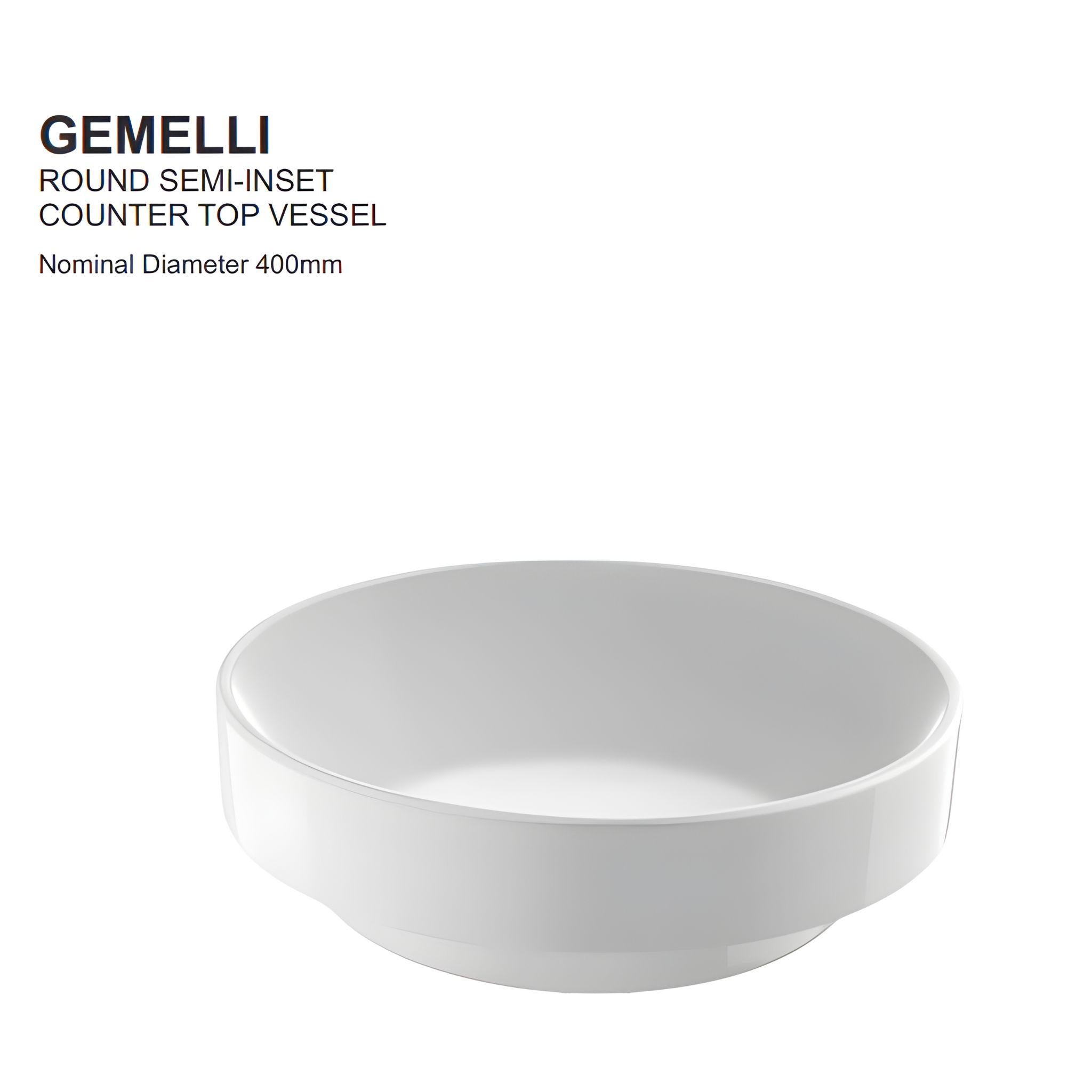 JOHNSON SUISSE GEMELLI ROUND SEMI-INSET BASINS WHITE 400MM