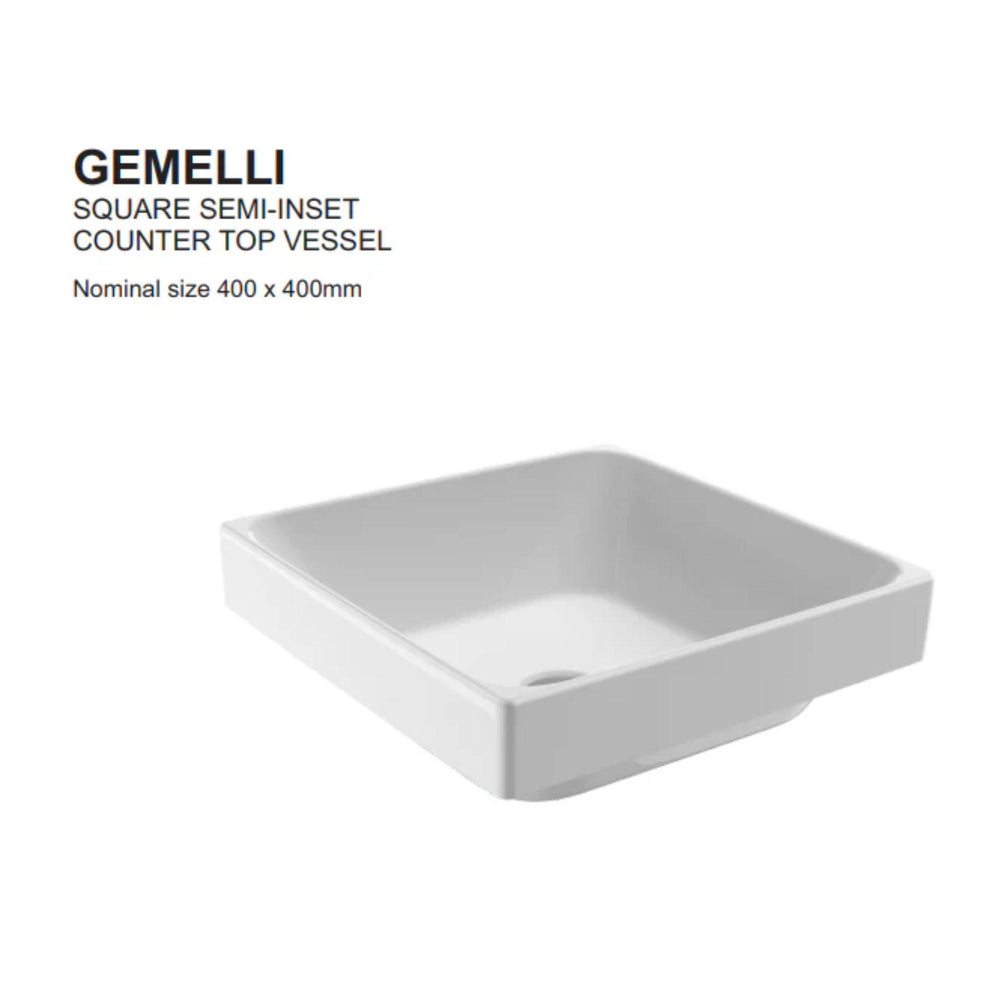 JOHNSON SUISSE GEMELLI SQUARE SEMI-INSET BASINS WHITE 400MM