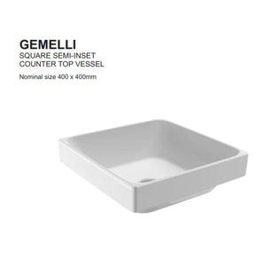 JOHNSON SUISSE GEMELLI SQUARE SEMI-INSET BASINS WHITE 400MM