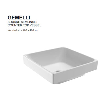 JOHNSON SUISSE GEMELLI SQUARE SEMI-INSET BASINS WHITE 400MM