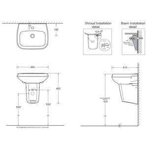 JOHNSON SUISSE LIFE II WALL HUNG BASINS WITH SHROUD AND LIFE ASSIST MIXER WHITE 495MM