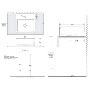 JOHNSON SUISSE QUADO SQUARE COUNTER TOP BASINS WHITE 350MM
