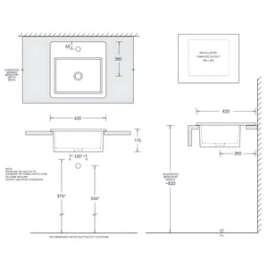 JOHNSON SUISSE QUADO SQUARE VANITY TOP MOUNT BASINS WHITE 420MM