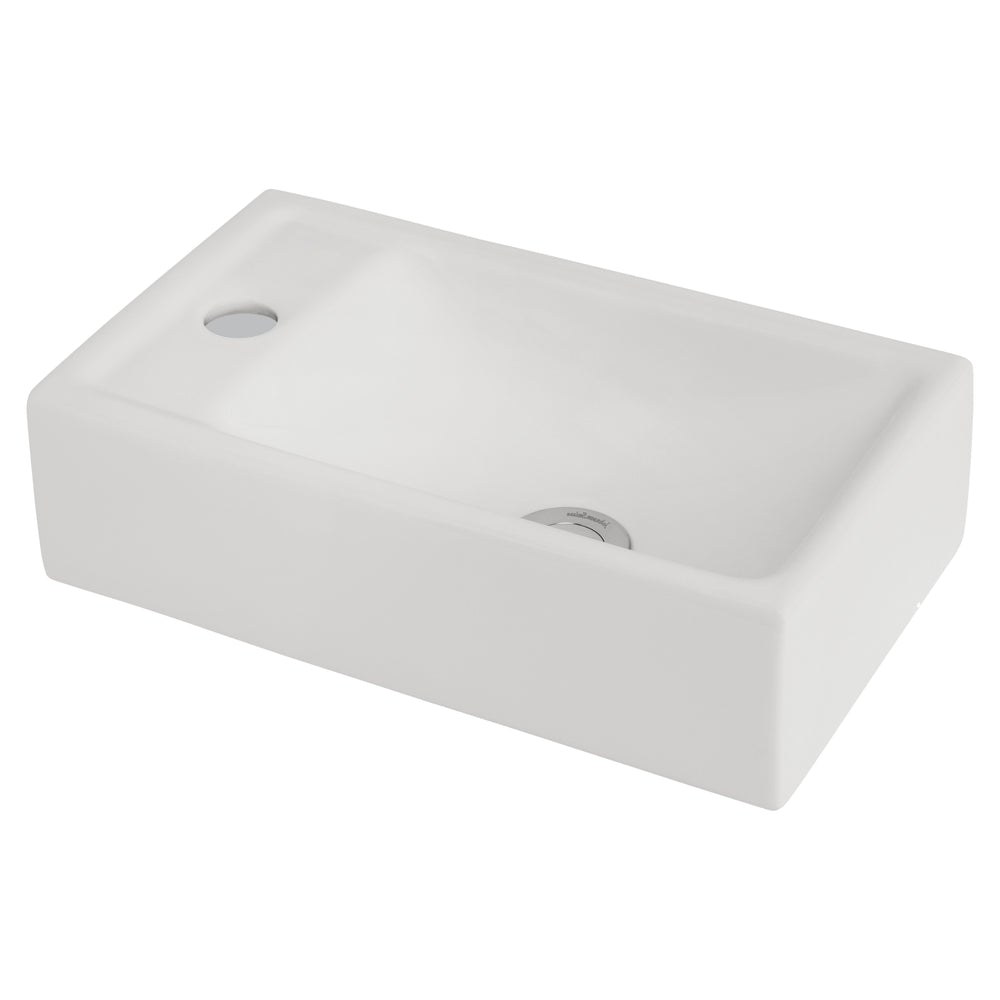 JOHNSON SUISSE QUADO COMPACT ABOVE COUNTER / WALL HUNG BASINS LEFT TAPHOLE WHITE 400MM