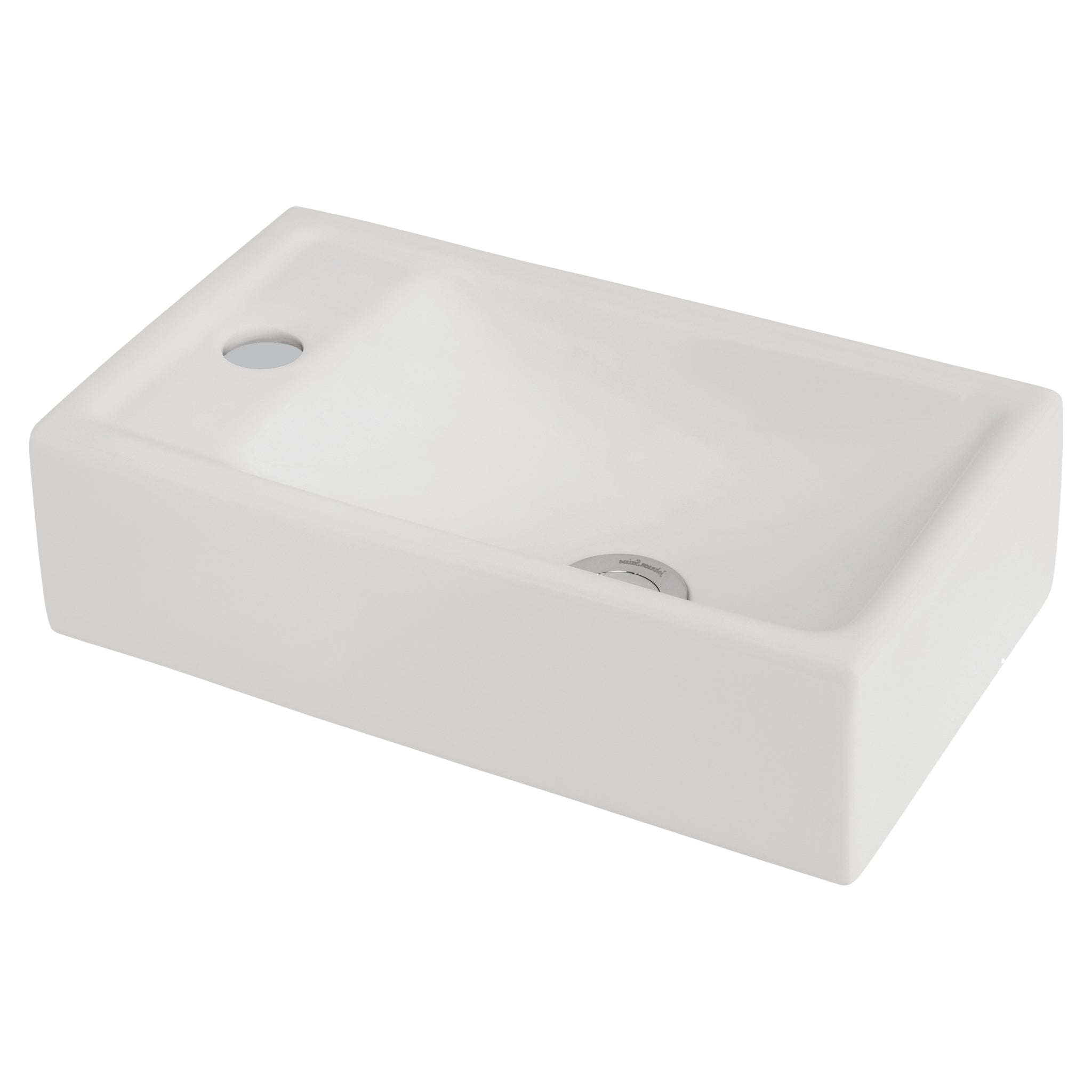JOHNSON SUISSE QUADO COMPACT ABOVE COUNTER / WALL HUNG BASIN LEFT TAPHOLE WHITE 400MM