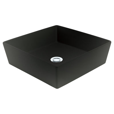 JOHNSON SUISSE VENEZIA SQUARE COUNTER TOP BASINS WITH CHROME POP-UP WASTE MATTE BLACK 380MM