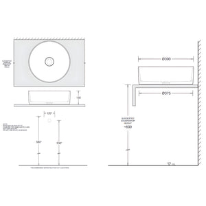 JOHNSON SUISSE VENEZIA ROUND COUNTER TOP BASINS WITH CHROME POP-DOWN WASTE MATTE BLACK 350MM