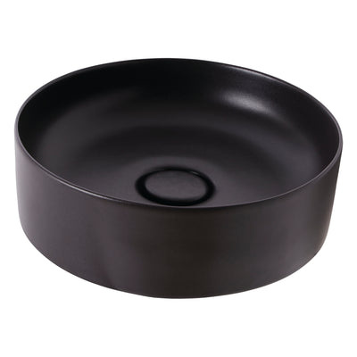 JOHNSON SUISSE VENEZIA ROUND COUNTER TOP BASINS WITH CHROME POP-DOWN WASTE MATTE BLACK 350MM