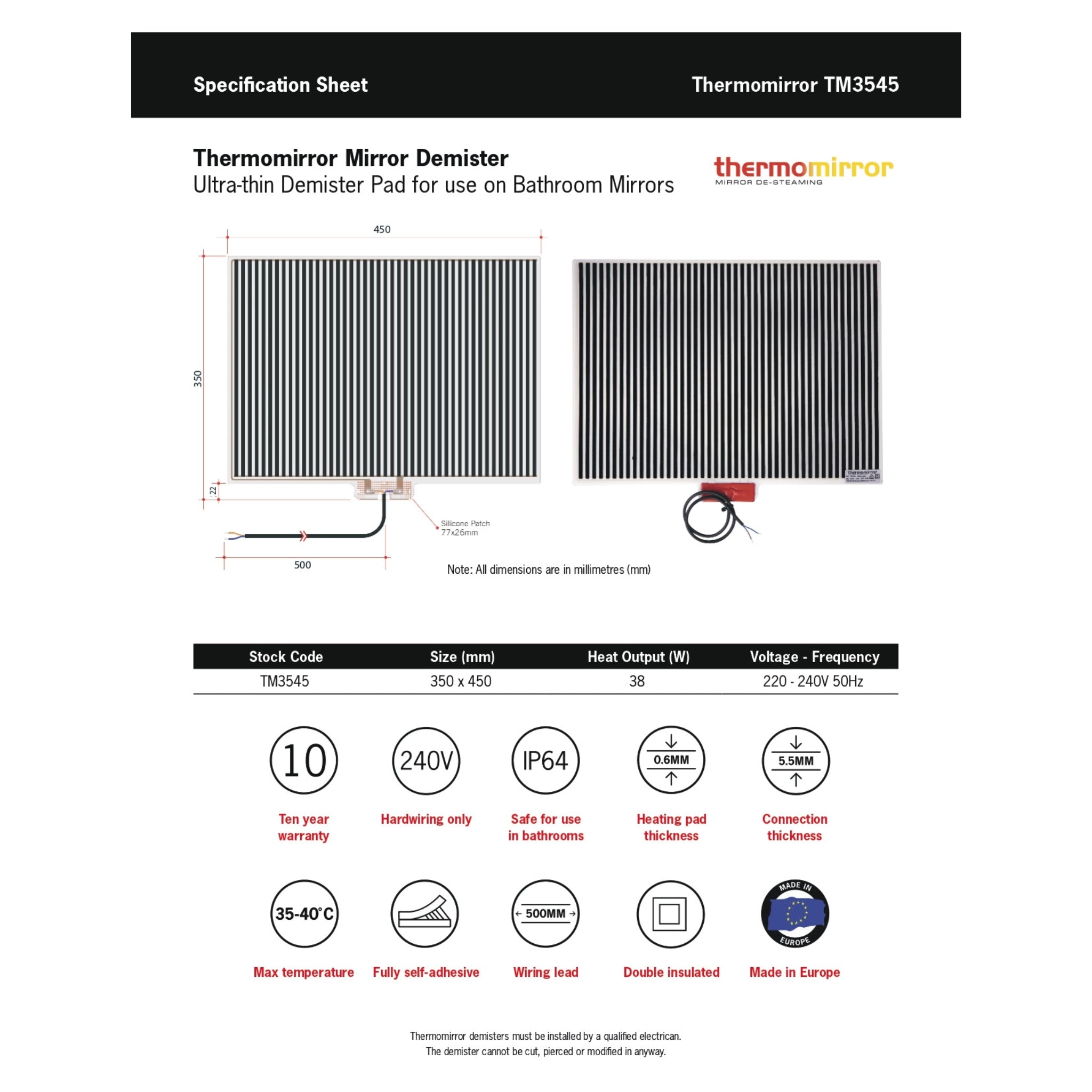 THERMOGROUP ABLAZE ROUND WHITE FRAMED MIRROR WITH DEMISTER 900MM