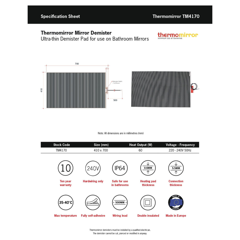 THERMOGROUP ABLAZE RECTANGLE POLISHED EDGE MIRROR WITH DEMISTER 750X900MM