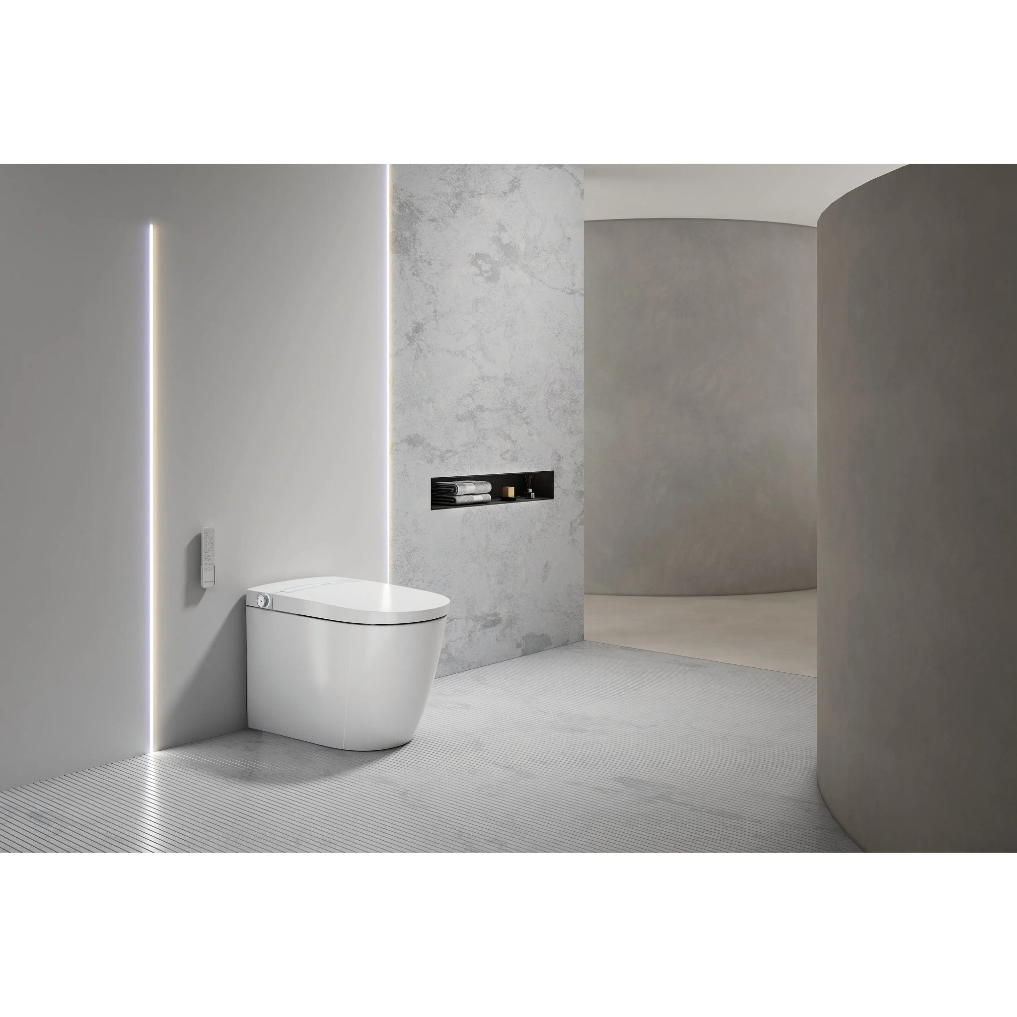 JOHNSON SUISSE AVANZO WALL FACED RIMLESS SMART TOILET SUITE W/ REMOTE CONTROL WHITE