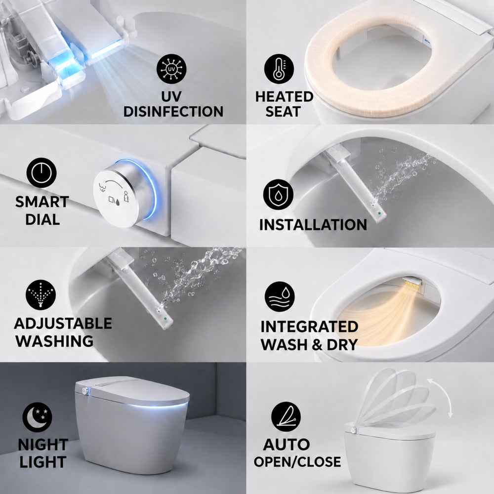 JOHNSON SUISSE AVANZO WALL FACED RIMLESS SMART TOILET SUITE W/ REMOTE CONTROL WHITE