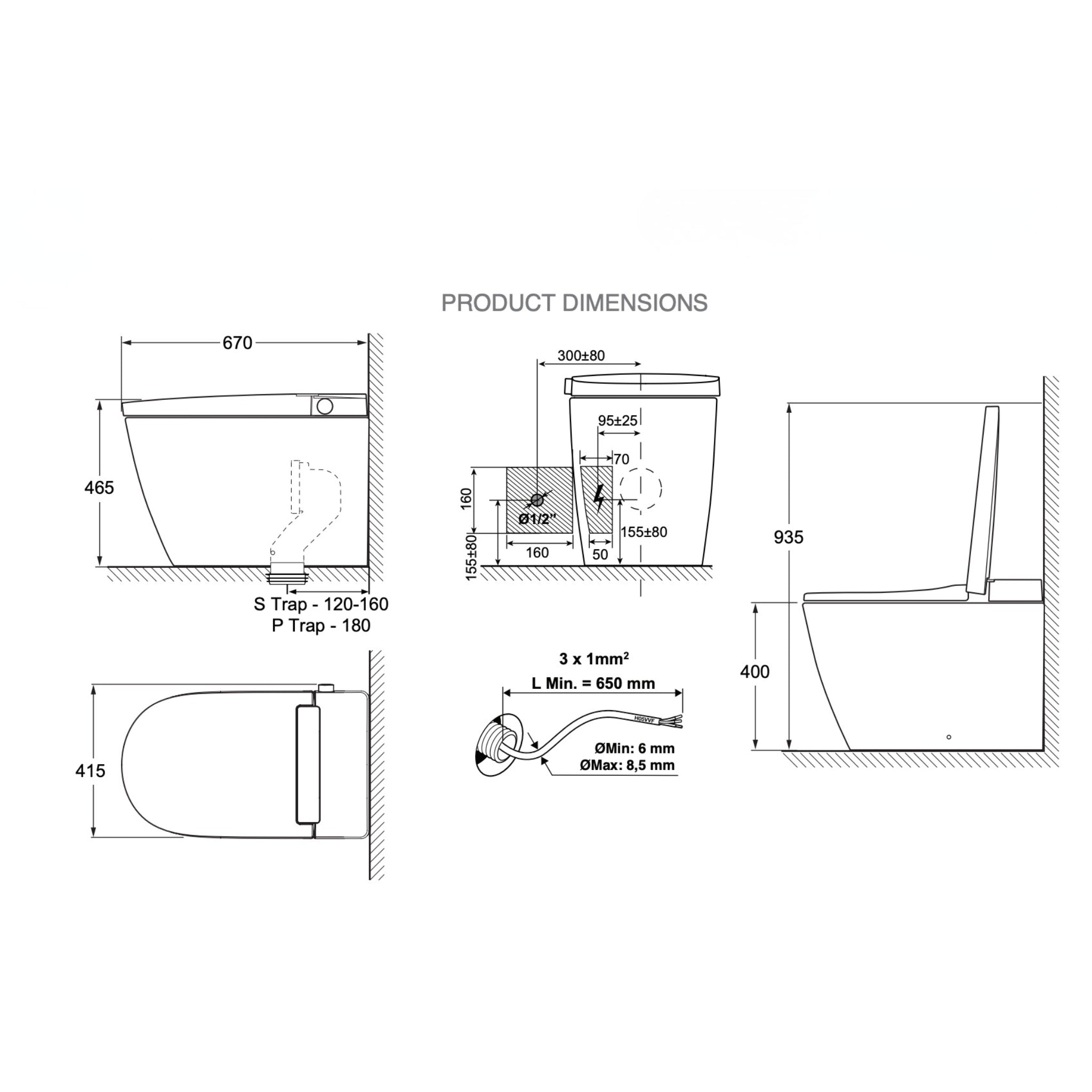 JOHNSON SUISSE AVANZO WALL FACED RIMLESS SMART TOILET SUITE W/ REMOTE CONTROL WHITE