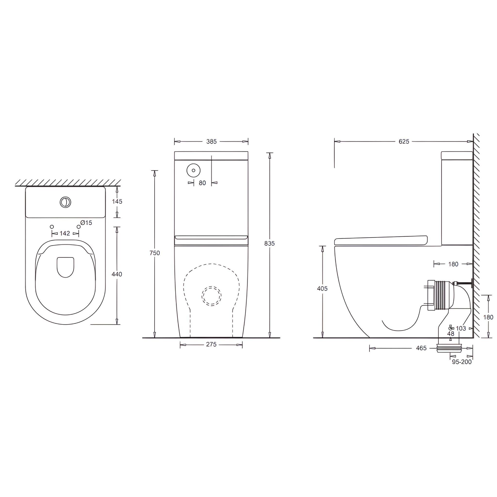 JOHNSON SUISSE GEMELLI BACK TO WALL CLOSED COUPLED RIMLESS TOILET SUITE WHITE