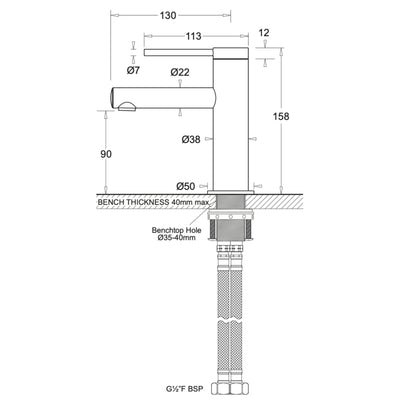 JOHNSON SUISSE VENEZIA LEAD FREE BASIN MIXER 158MM BRUSHED BRASS