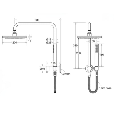 JOHNSON SUISSE VENEZIA SHORT TWIN SHOWER 380MM GUN METAL