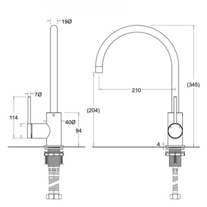 JOHNSON SUISSE VENEZIA GOOSENECK SINK MIXER 345MM BRUSHED BRASS