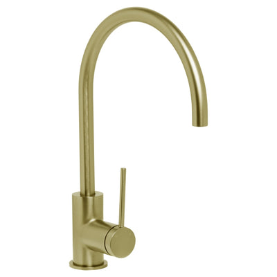 JOHNSON SUISSE VENEZIA LEAD FREE GOOSENECK SINK MIXER 345MM BRUSHED BRASS