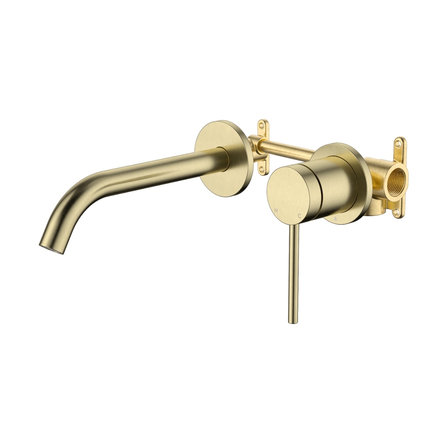 JOHNSON SUISSE VENEZIA LEAD FREE WALL BASIN / BATH MIXER COMPLETE KIT 182.5MM BRUSHED BRASS