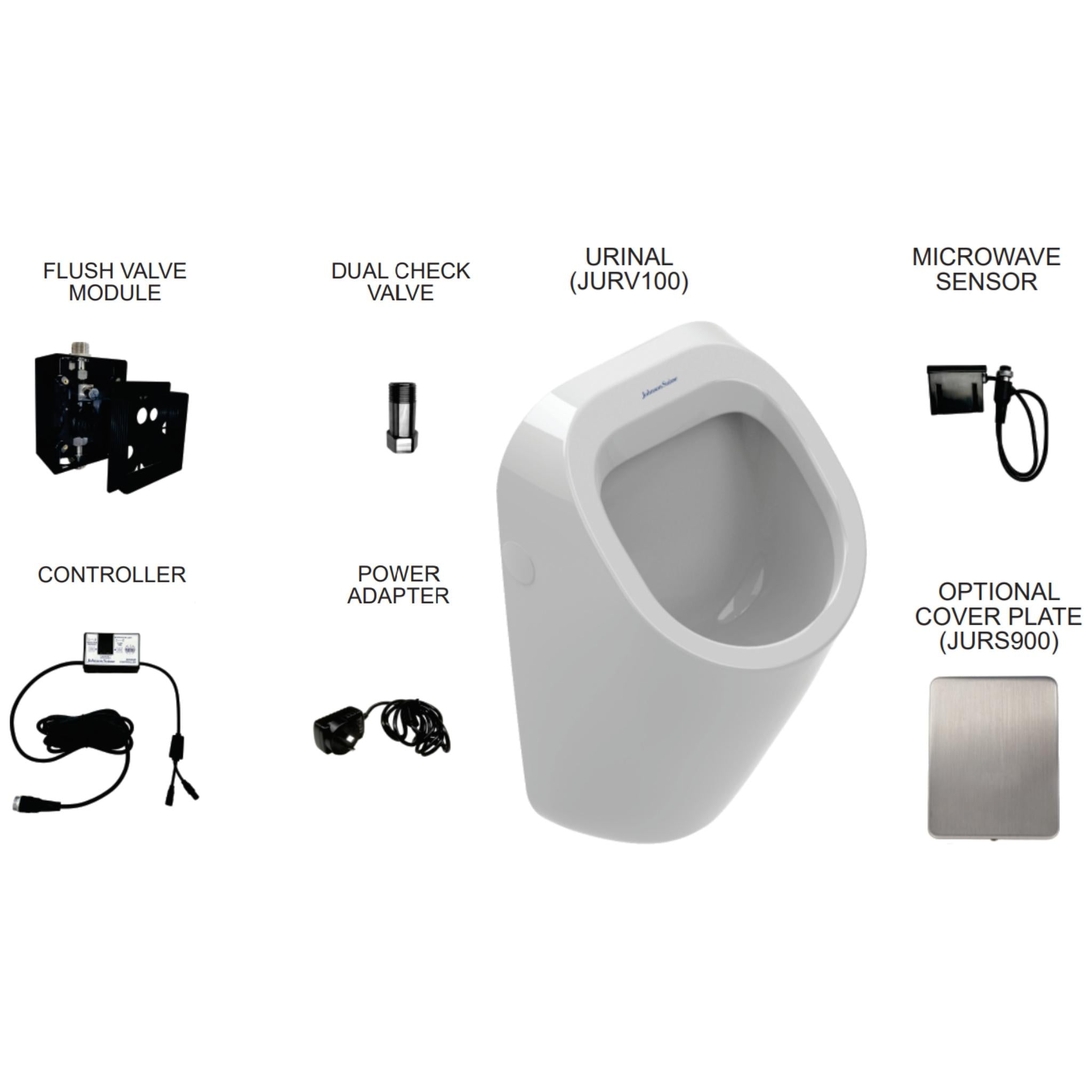 JOHNSON SUISSE VENEZIA-SENTINEL WALL HUNG URINAL WITH MICROWAVE FLUSH VALVE SYSTEM WHITE