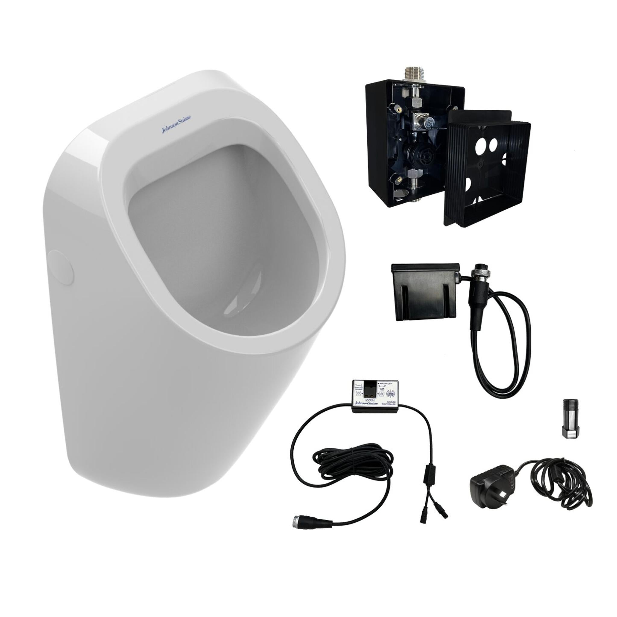 JOHNSON SUISSE VENEZIA-SENTINEL WALL HUNG URINAL WITH MICROWAVE FLUSH VALVE SYSTEM WHITE