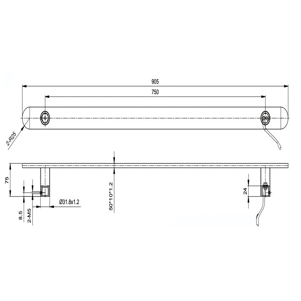 Linsol Allegra Vertical Flat Bar Heated Towel Rail dimensions