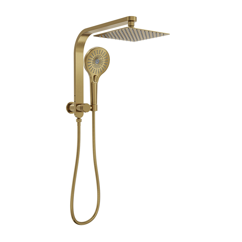 LINSOL OCEANJET SQUARE TWIN SHOWER WITH SHORT RAIL 200MM BRUSHED BRASS