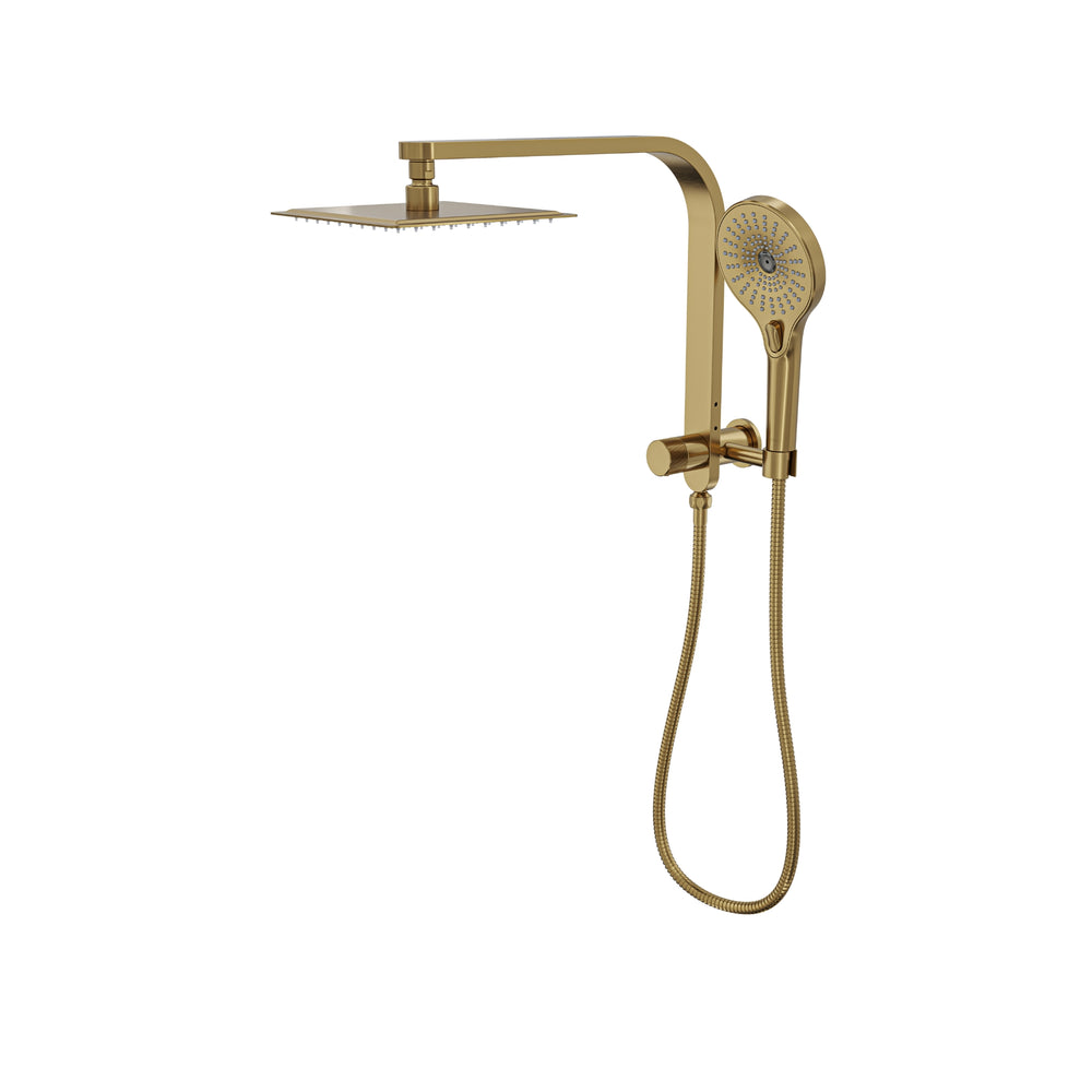 LINSOL OCEANJET SQUARE TWIN SHOWER WITH SHORT RAIL 200MM BRUSHED BRASS