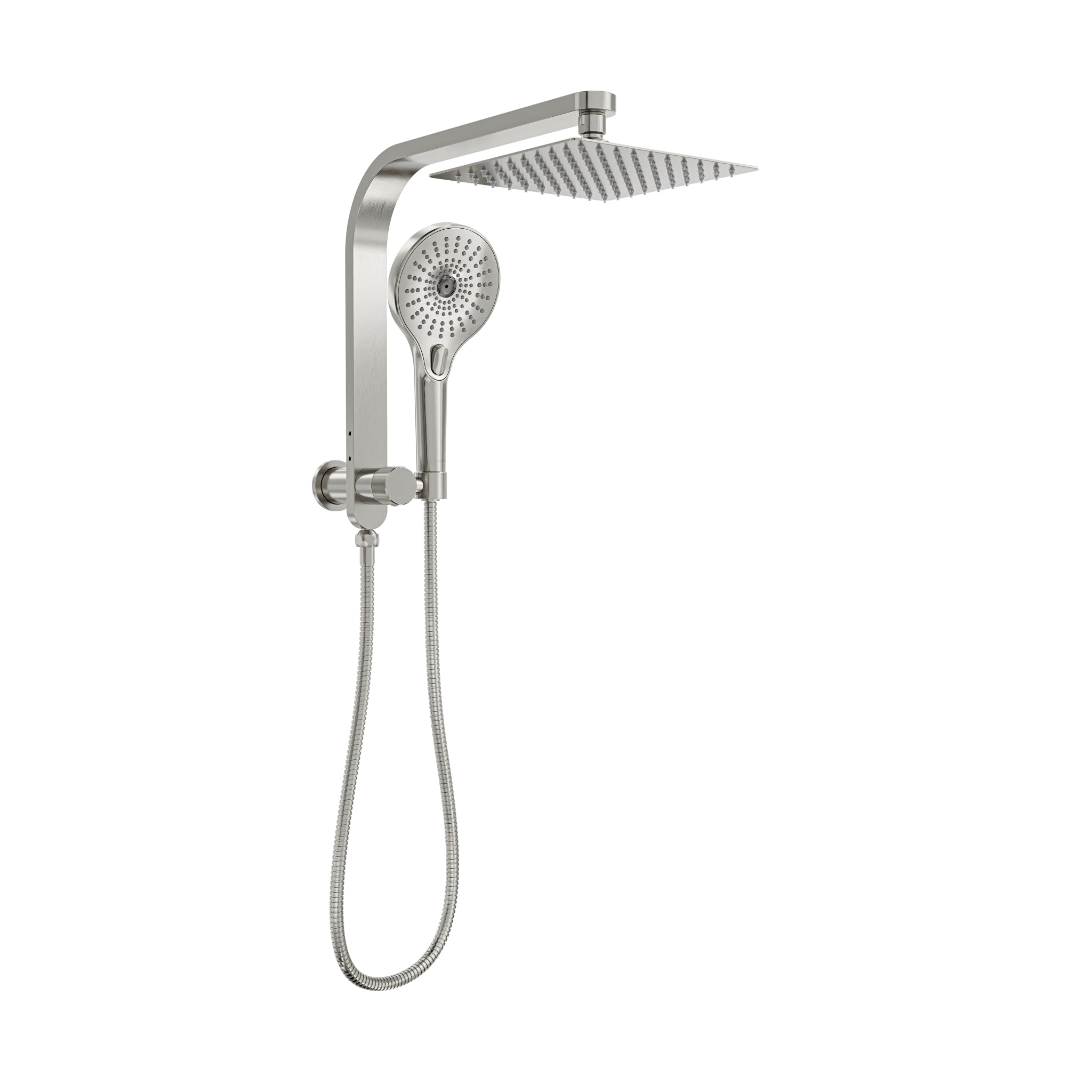 LINSOL OCEANJET SQUARE TWIN SHOWER WITH SHORT RAIL 200MM BRUSHED NICKEL