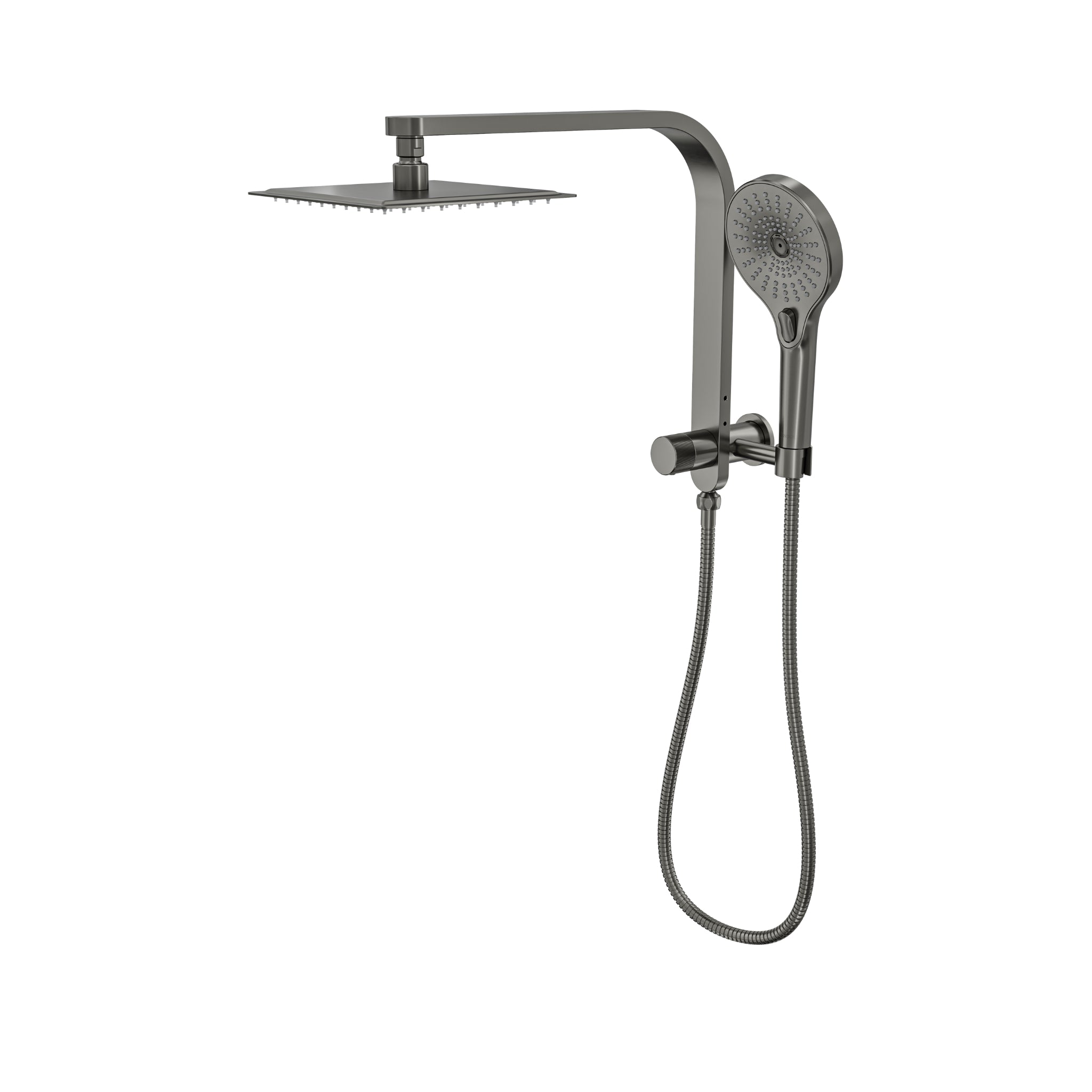 LINSOL OCEANJET SQUARE TWIN SHOWER WITH SHORT RAIL 200MM GUN METAL