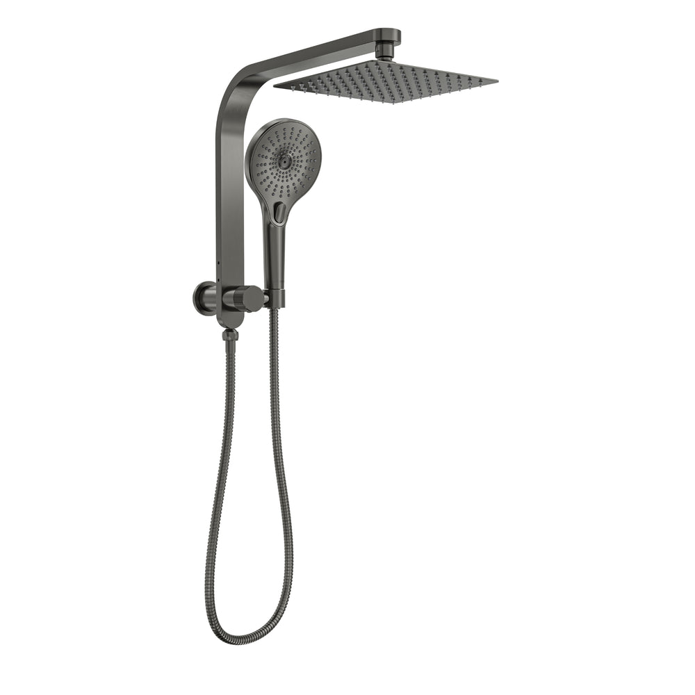 LINSOL OCEANJET SQUARE TWIN SHOWER WITH SHORT RAIL 200MM GUN METAL